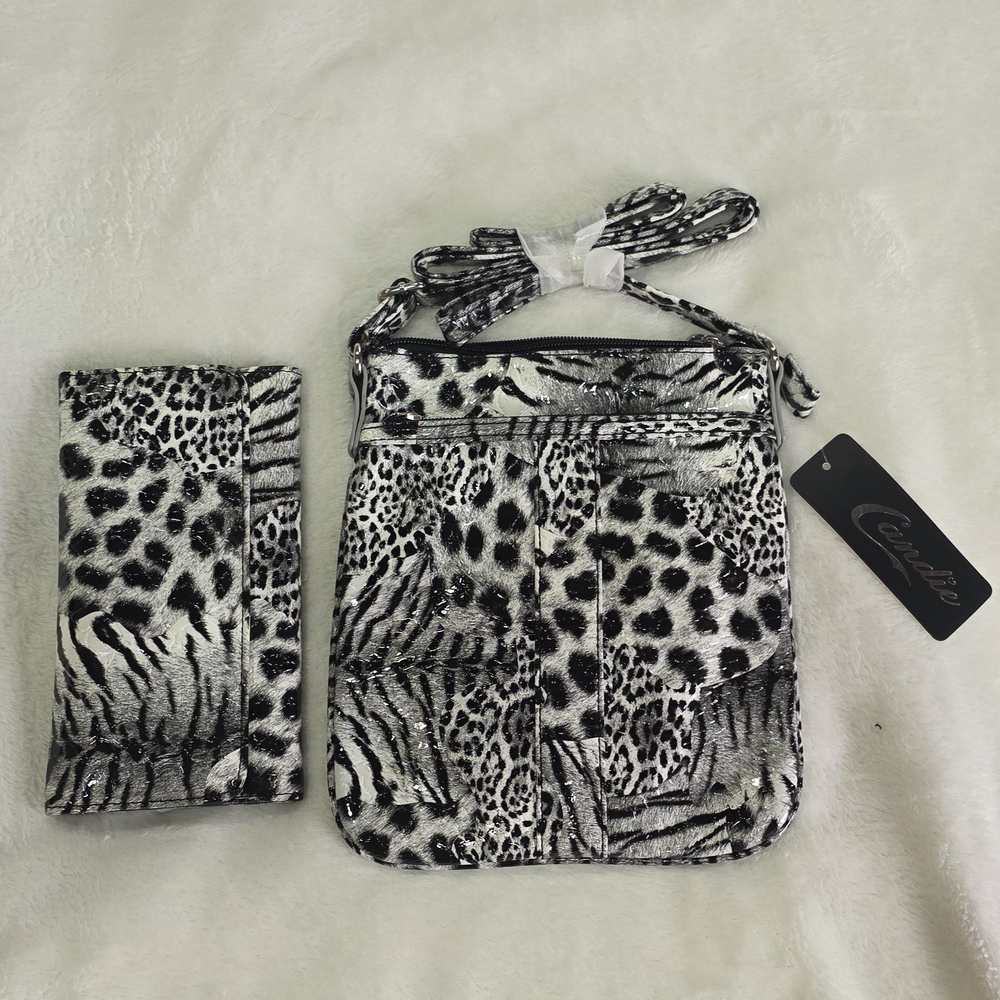 Candie's Snow Leopard Cheetah Print Vegan  Crossbody Bundle Wallet